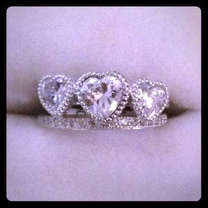 NWT*Sterling Silver CZ Heart Shaped Wedding Set!